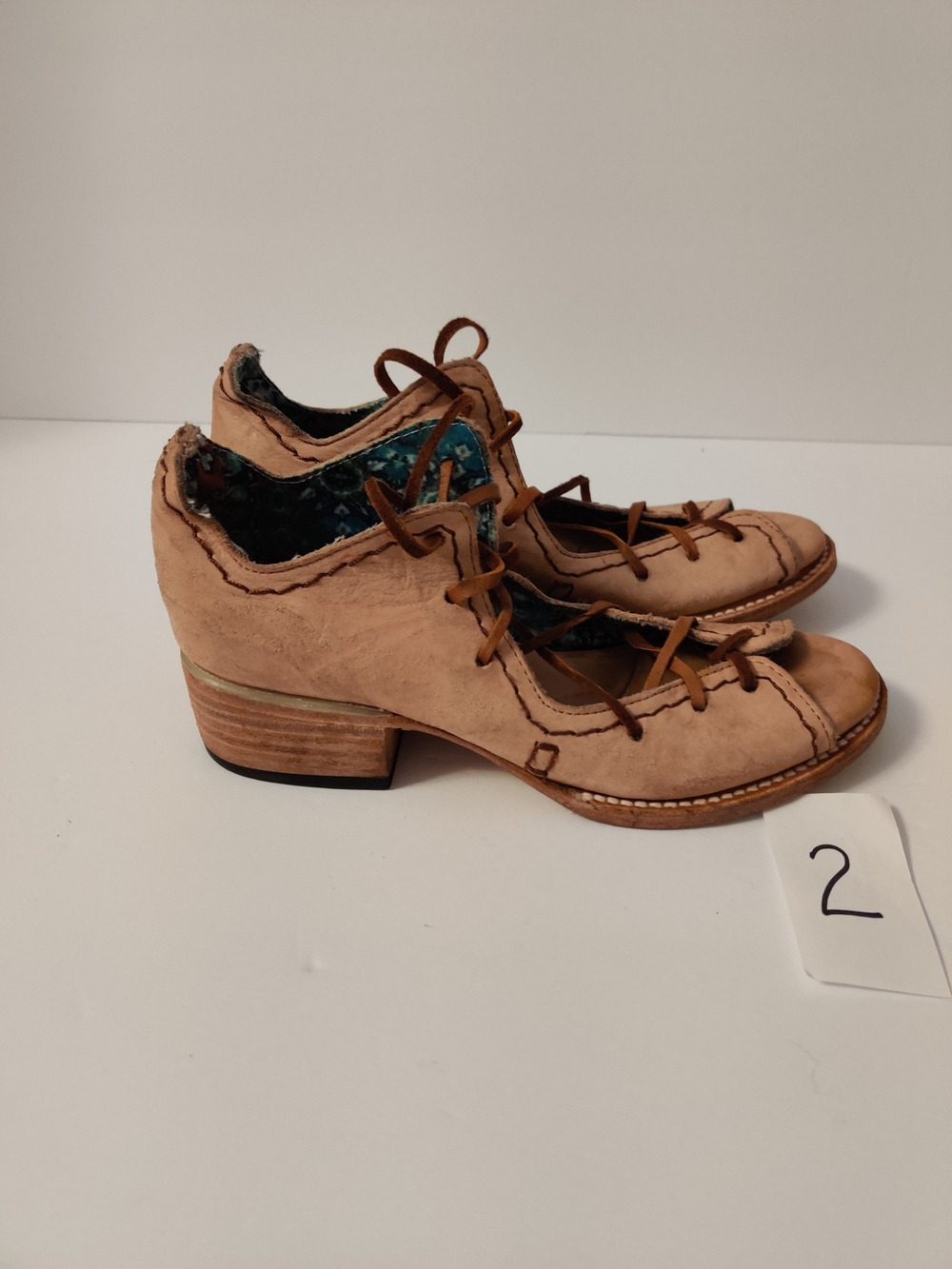 Freebirds Taupe Leather Lace-Up Low Heel Shoes 6